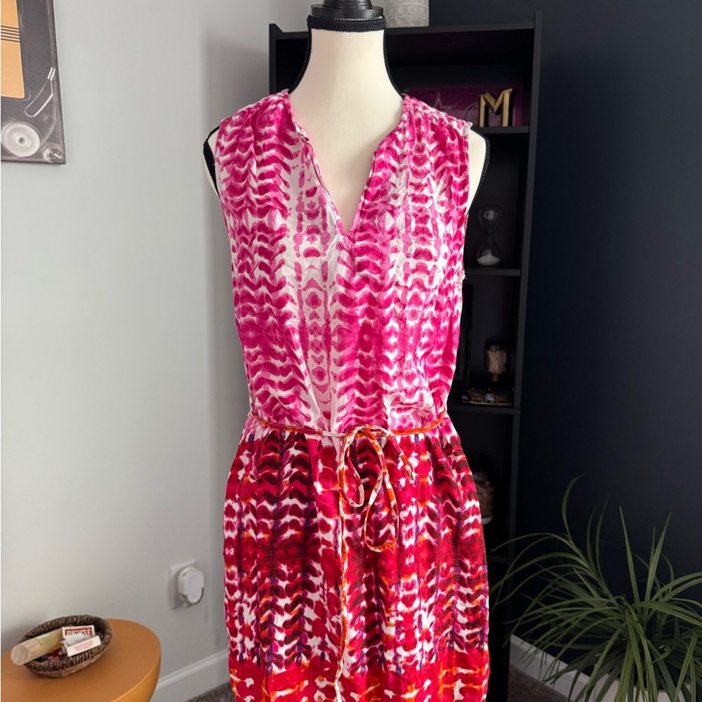 Vintage Pink and Red Patterned Sleeveless Dress